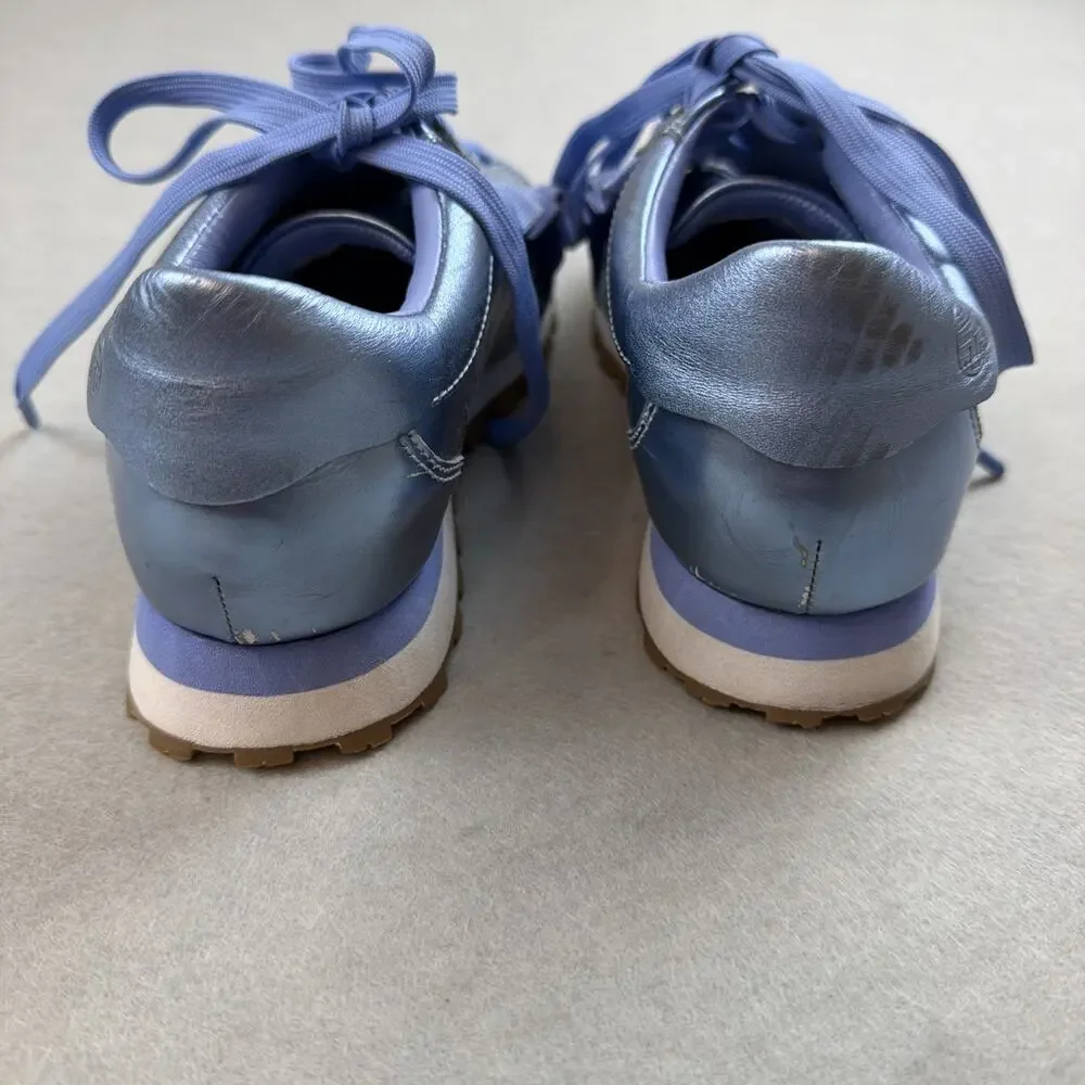 Tory Burch‎ Sport Ruffle Sneaker 6.5 Metallic Blue Leather EUC Designer Preppy